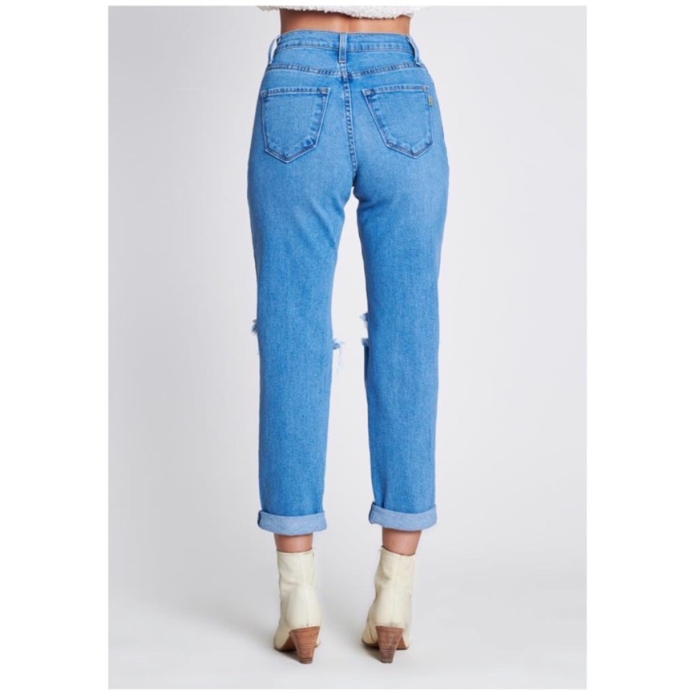 High Rise Busted Ripped Knee Mom Boyfriend Jeans - Picture 3 of 7